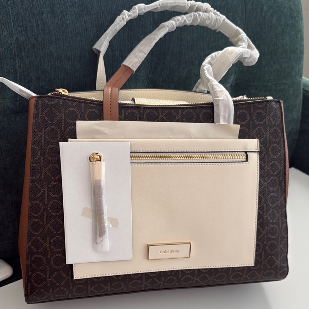 Calvin Klein Brown and Cream Women's Bag